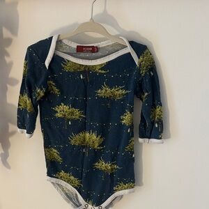 Organic Cotton Navy One-Piece Bodysuit with Green Tree Print